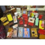 Vintage and retro dolls house furniture and miniature dolls to include a miniature vintage die