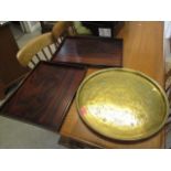 A Middle Eastern tray, together with two rosewood trays