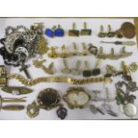 Vintage cuff links to include a pair of rolled gold and blue stone cufflinks, mixed costume