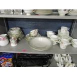A Wedgwood Apple Blossom part tea set, a Crown Staffordshire part dinner set, Indian Tree cups and