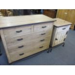 An Arts & Crafts style light wood and metal Chaumont chest of two short and three long drawers,