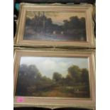 Two Victorian oil on canvas landscape scenes in later frames 17 1/2" x 9 1/2"