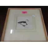 Peter Scott - Indian Cotton Teal Duck print, 4 1/2" x 4", signed lower right