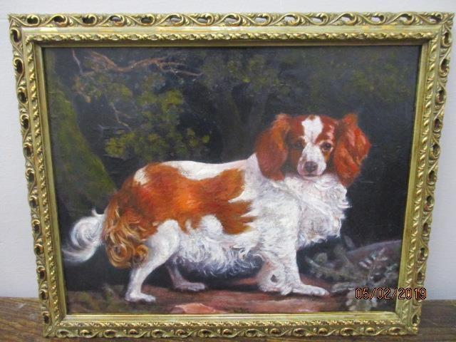 A study of a King Charles Spaniel, oil on board, framed