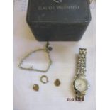 A modern Claude Valentini gents stainless steel watch, a Disney child's bracelet, a necklace and