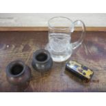 A 1972 Munich Olympic Games Commemorative glass tankard, an ebonized snuff box and a pair of small