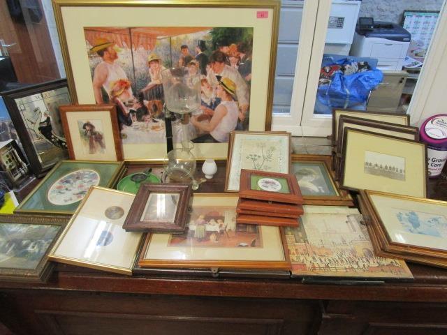 A mixed selection of framed and glazed prints to include one of Burnley football team 1913-14, along