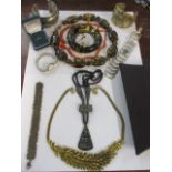 Costume jewellery to include a tortoiseshell effect necklace and bangle together with two watches to