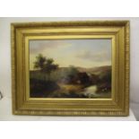 C Morris - a rural scene with a pond and thatched cottages, oil on board signed lower right