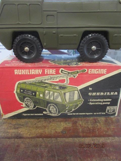 A 1970's Action man style Auxiliary Fire Engine vehicle by the Cherilea Toy Company, in original