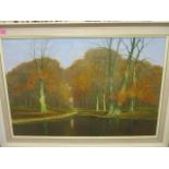 David Mead - a Landscape with a lake, oil on canvas, 35" x 24", signature lower left, framed