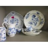 Mid 19th century ceramics to include a lattice bowl, 9" dia, a Meissen cup and saucer, bowls and