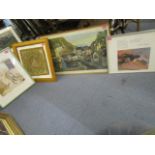 Pictures and prints to include Helen Rawlinson mixed media collage, signed, framed Tom Morton -