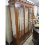 A reproduction burr walnut veneered, large display cabinet, 79 1/4"h x 62"w