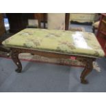 An early 19th century rosewood stool having a floral upholstered top and cabriole legs, 17 1/4"h x