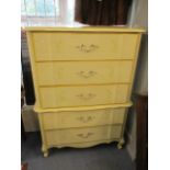 A modern French style painted chest of five long drawers on short cabriole legs, 52 1/2"h x 37 1/2"w