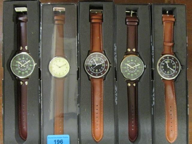 A group of five Eagle Moss gents wristwatches, boxed, to include a 1940s copy of a Japanese pilots