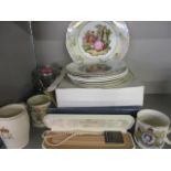 A mixed lot include a boxed Royal Worcester plate, commemorative cups and other items