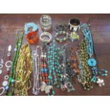 Mixed late 20th century costume jewellery to include beaded and hard stone necklaces and mixed