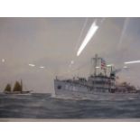 G Wiseman - HMS Trondora, watercolour, 16 1/2" x 9", signed lower right margin, framed