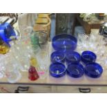 Mixed glassware to include two glass bells, a cobalt blue coloured glass fruit set and a vintage