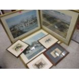 Rowland Hilda - three prints of country scenes, together with four antique prints of water spaniels