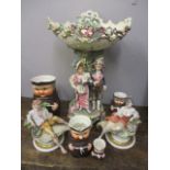 A mixed lot to include two Capodimonte figures signed Cappe, four Goebel monk jugs and a large