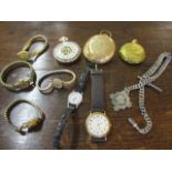 A gold plated Elgin pocket watch, ladies wristwatches to include Timex, a Nostrana, 17 jewel anti