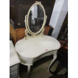 A reproduction French style kidney shaped dressing table having attached swing mirror, single drawer
