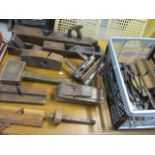 Early to mid 20th century woodworking tools to include planes and mallets, together with a