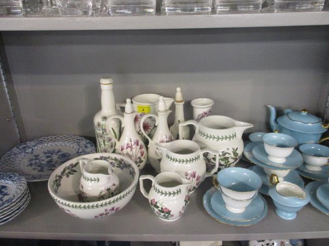 A selection of Portmerion Botanic Gardens table ware, a Susie Cooper teaset and a Dresden blue onion
