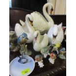 Five Goebel models of birds, ceramic swans and other models of birds