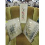 A pair of Japanese watercolours depicting a bird perched amongst foliage, along with a signed