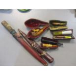 A mixed lot to include a Meerschaum carved pipe, a silver rimmed cheroot holder, two knives and