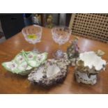 A mixed lot to include a pair of glass goblets, an early 20th century porcelain figure and other