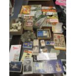 A & BC trading cards circa 1920s, old bubble gum and chocolate wrappers, various coinage, tea and