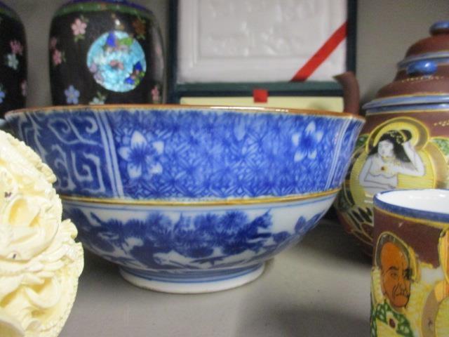 A pair of cloisonne vases, A/F, together with an oriental glazed bowl, a moulded composition - Image 6 of 6