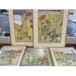 Margaret Shaw - five watercolours, circa 1980, with her signature chimney sweep brush on each