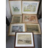 Pictures to include a Russell Flint print, Michael Booth 'The Hospital of Cross Winchester,