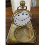 An early 20th century manual wind Hunter pocket watch with white enamelled Roman dial, off set