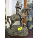 Heredities cast bronzed composition figurine of a knight on horseback