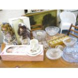 Vintage glass to include a mid 20th century pale blue glass part dressing table set, together with