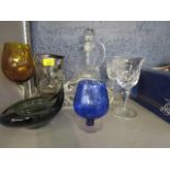 Glassware to include a Whitefriars knobbly and streaky glass vase designed by William Wilson and