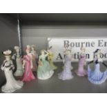 A collection of Coalport figures of ladies in their finery to include Lady Clara, together with