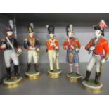 Five military figures, Border Fine Arts style model animals