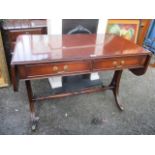A reproduction mahogany two drawer sofa table 29"h x 40 1/2"w