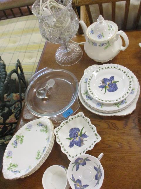 A Queens China 'Blue Iris' part breakfast set and matched items, together with a glass lamp and - Image 2 of 2