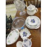 A Queens China 'Blue Iris' part breakfast set and matched items, together with a glass lamp and