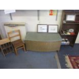 A mixed lot to include a small oak bookcase, a pine child's school chair, a Lloyd Loom style linen