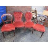 A pair of Victorian mahogany dining chairs, together with two later Victorian style salon chairs